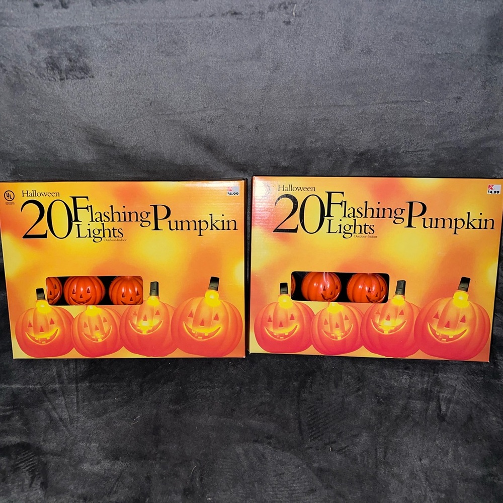 HALLOWEEN 2 Boxes Of 20 Flashing Plastic Blow Mold PUMPKINS String Lights Set